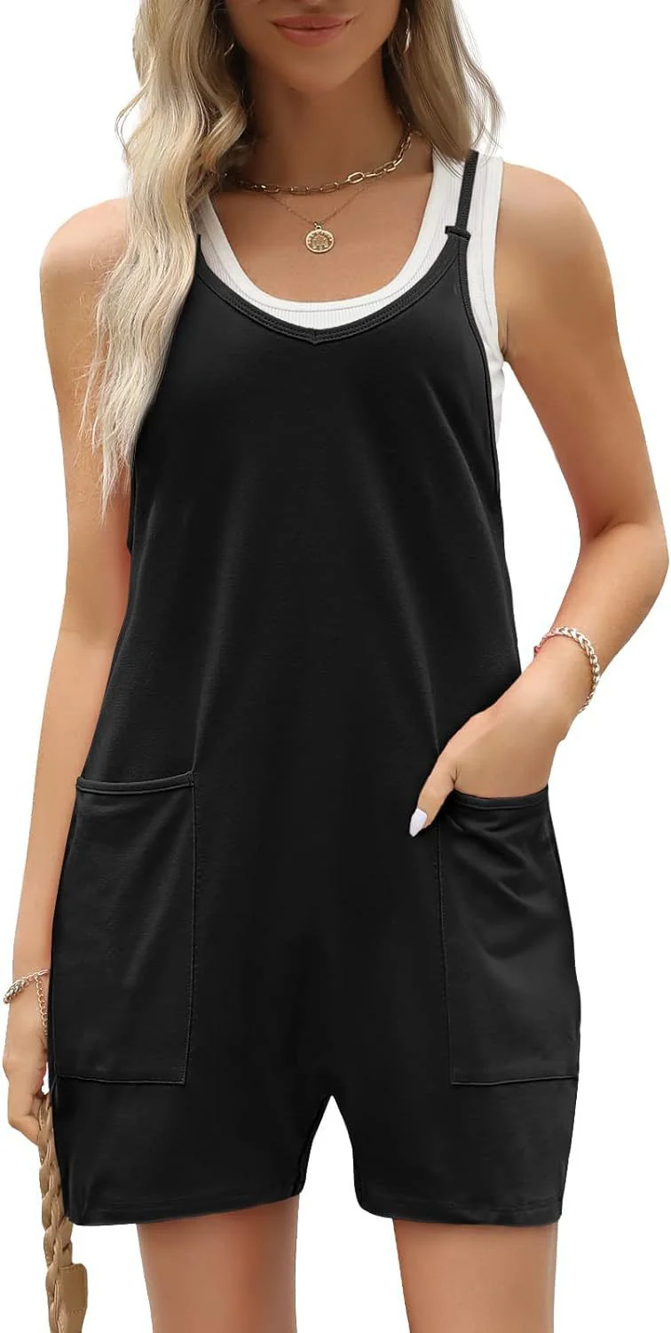 Women's Casual Sleeveless Loose Short Jumpsuit with Thin Straps - Image 16